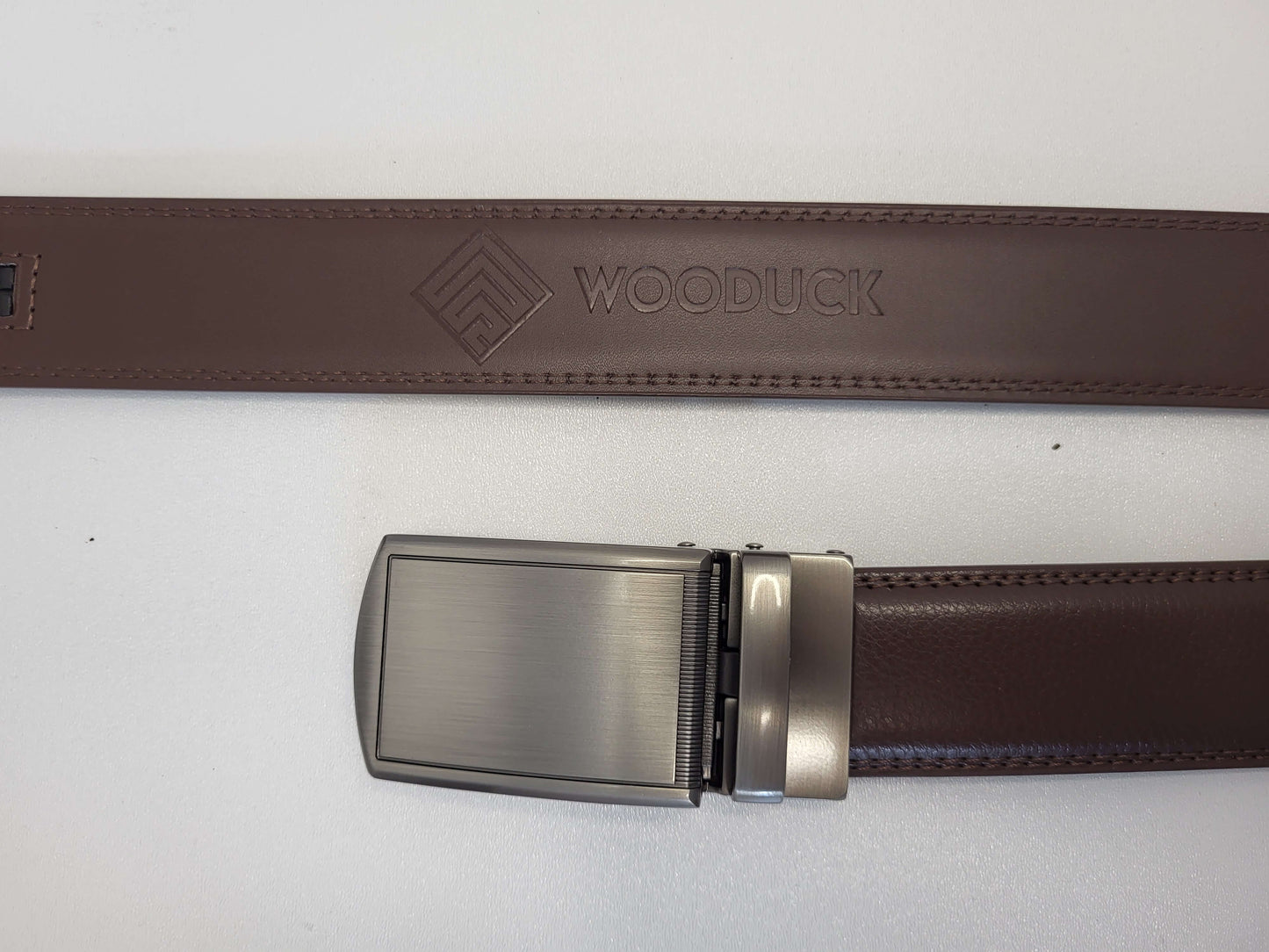 Brown Leather Belt with Automatic Silver Buckle