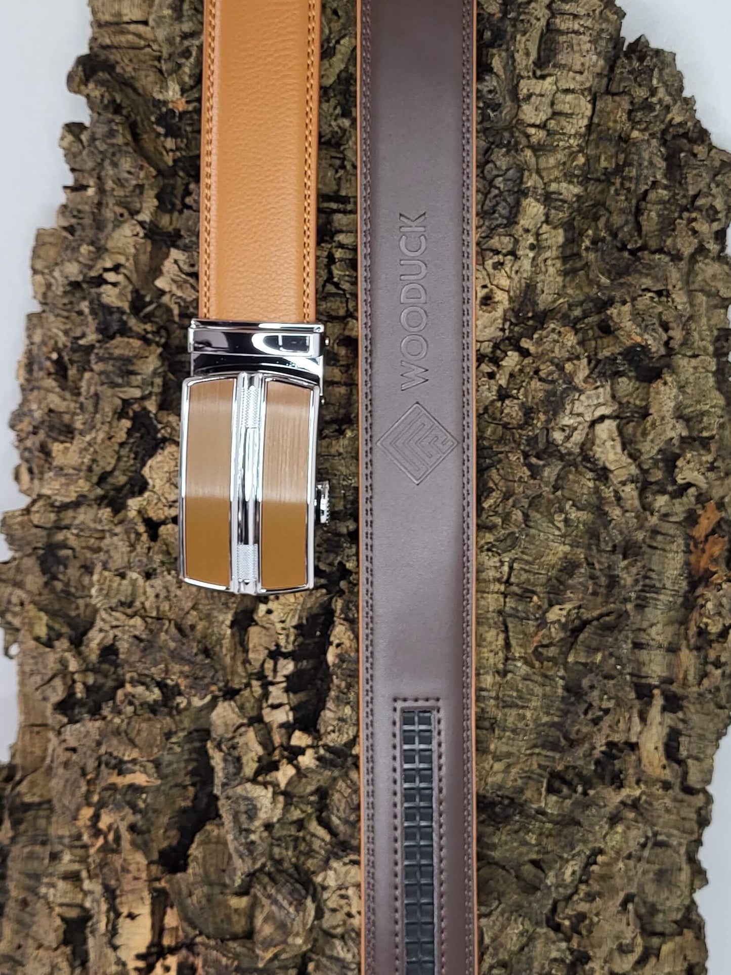 <tc>Ceinture unisexe en cuir avec boucle à verrouillage automatique - Marron Caramel</tc>