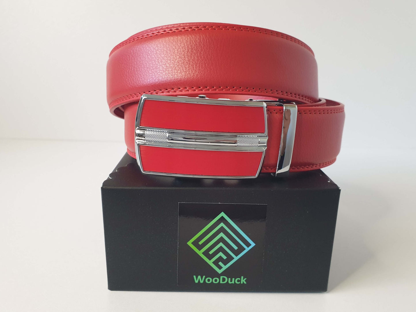 WooDuck Lederen riem met Automatische gesp - Model 5 - rood